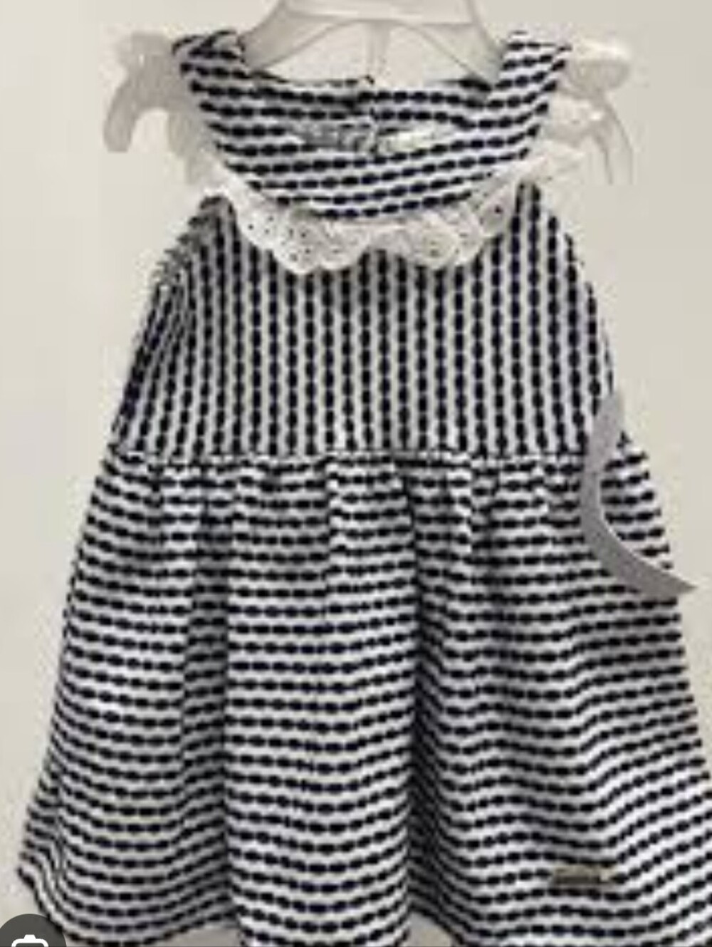 Girls Navy and White Polka Dot Dress with Matching Bonnet